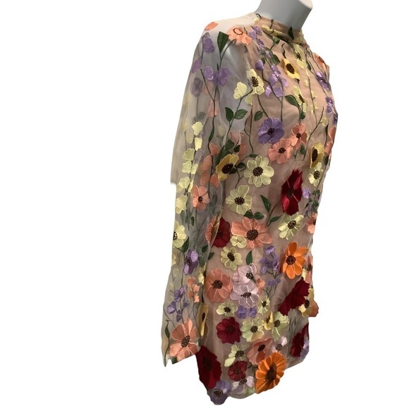 VERY RETRO VERY BOHO EMBROIDERY AND APPLIQUÉ ON FINE NETTING MINI DRESS M NWOT - Picture 6 of 13